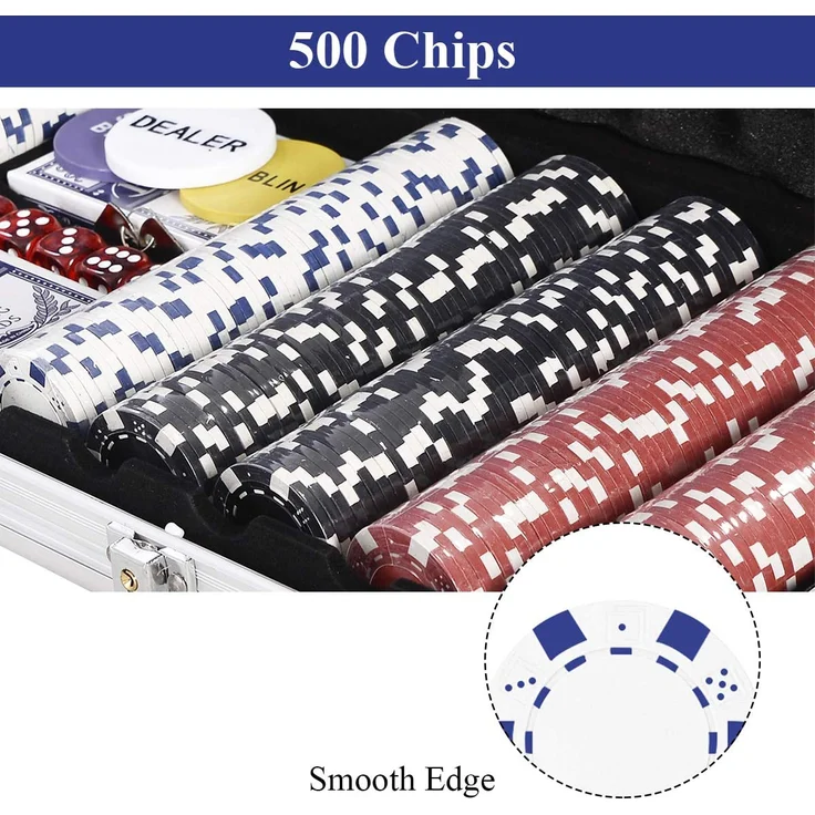 COSTWAY Pokerset Pokerkoffer 500 Laser-Chips Alukoffer Alu Pokerkoffer + Tuch + 2 Pokerdecks – Bild 4