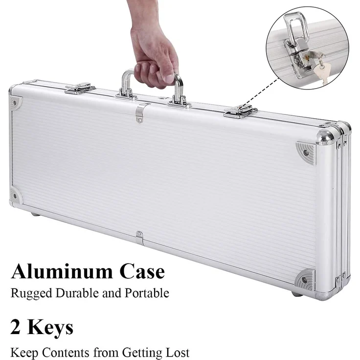 COSTWAY Pokerset Pokerkoffer 500 Laser-Chips Alukoffer Alu Pokerkoffer + Tuch + 2 Pokerdecks – Bild 8