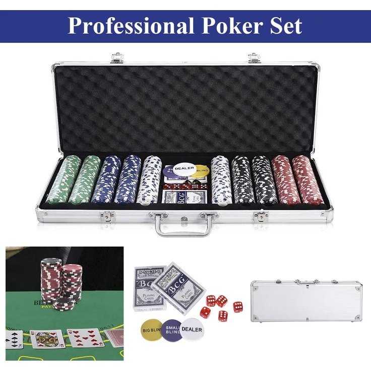 COSTWAY Pokerset Pokerkoffer 500 Laser-Chips Alukoffer Alu Pokerkoffer + Tuch + 2 Pokerdecks – Bild 3