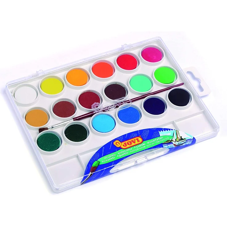 Jovi Wasserfarbkasten, 18 Wasserfarben mit Pinsel und Mischpalette - Preisvergleich – Bild 1