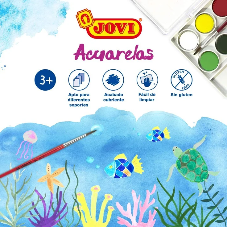 Jovi Wasserfarbkasten, 18 Wasserfarben mit Pinsel und Mischpalette - Preisvergleich – Bild 6