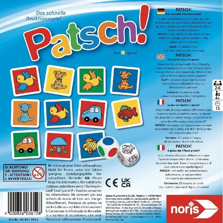 Noris 606013612 Patsch, das schnelle Reaktionsspiel mit 25 Bildkärtchen und einem Würfel, Lernspiel für Kinder ab 4 Jahren - Preisvergleich – Bild 9