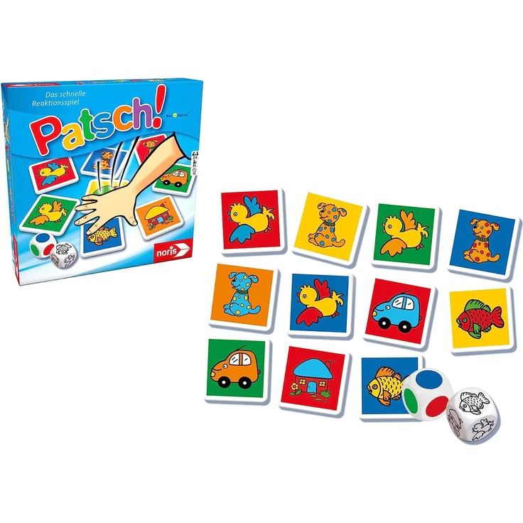Noris 606013612 Patsch, das schnelle Reaktionsspiel mit 25 Bildkärtchen und einem Würfel, Lernspiel für Kinder ab 4 Jahren - Preisvergleich – Bild 1