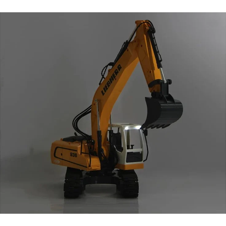 Jamara 405060 - Bagger Liebherr R936 1:20 2,4G - realistische Funktionen (entladen/ aufladen), jedes Gelenk einzeln steuerbar, 660 ° Turmdrehung, Metallschaufel, Motorsound, Hupe, Rückfahrwarnsound – Bild 9