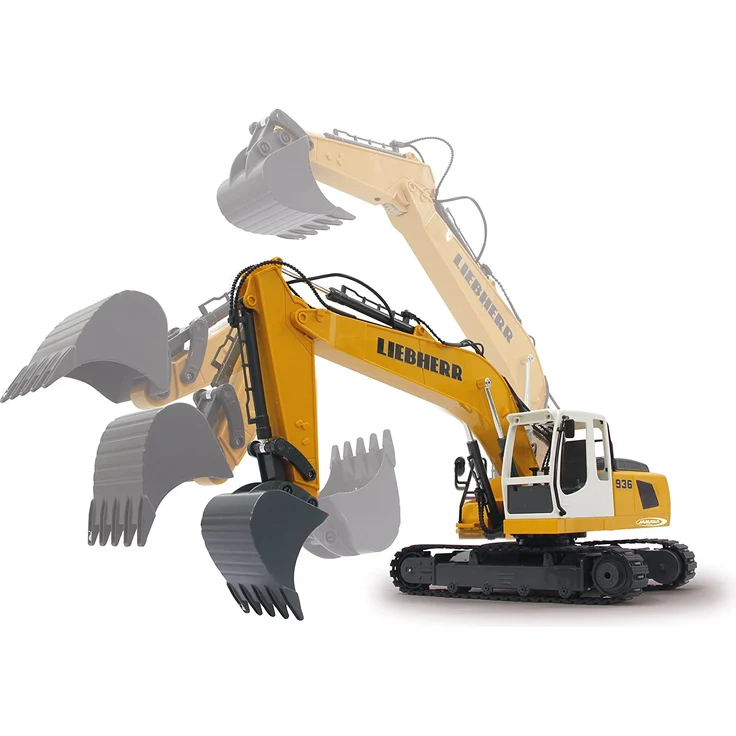 Jamara 405060 - Bagger Liebherr R936 1:20 2,4G - realistische Funktionen (entladen/ aufladen), jedes Gelenk einzeln steuerbar, 660 ° Turmdrehung, Metallschaufel, Motorsound, Hupe, Rückfahrwarnsound – Bild 10