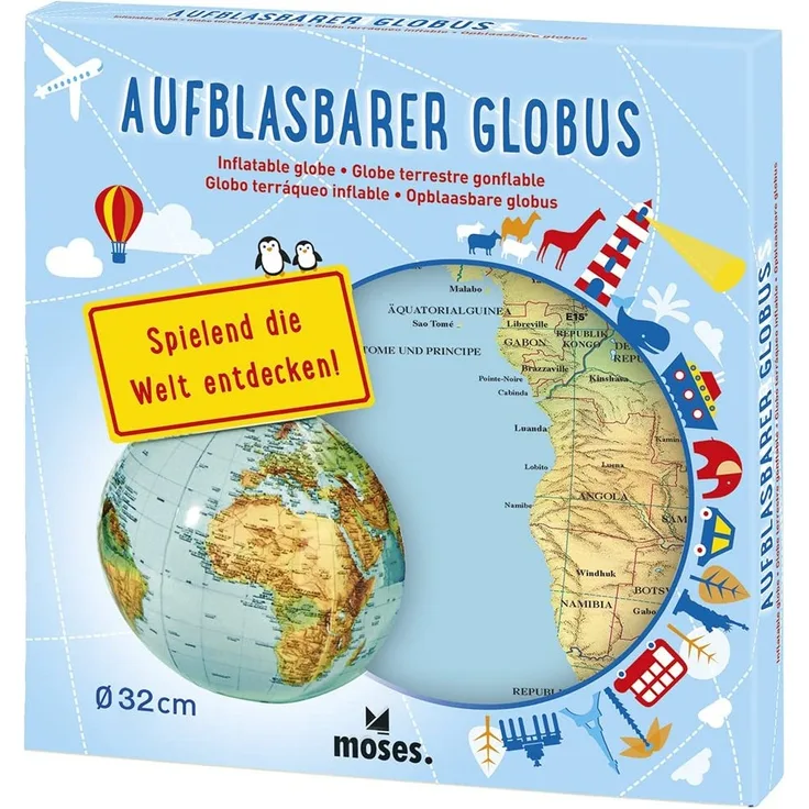 Aufblasbarer Globus, Wasserball, ca. 32 cm von moses