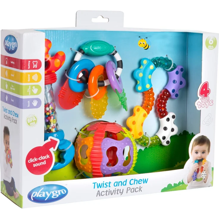 Playgro Activity Rassel- und Beißring-Geschenkset, 4-teilig, Ab 6 Monaten, Mehrfarbig, 40197 – Bild 2
