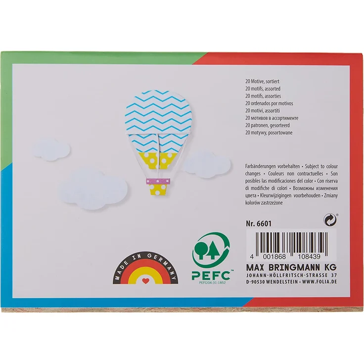 folia 6601 Motivblock Basics DIN A6, 40 Blatt Motivkarton in 20 Motiven sortiert, handlicher Block mit Kopfleimung, bunt – Bild 2