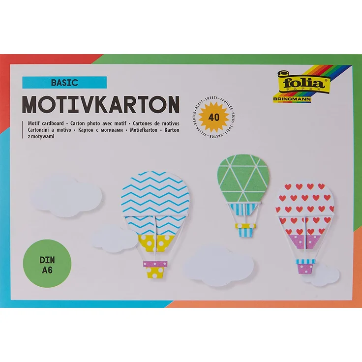 folia 6601 Motivblock Basics DIN A6, 40 Blatt Motivkarton in 20 Motiven sortiert, handlicher Block mit Kopfleimung, bunt – Bild 1