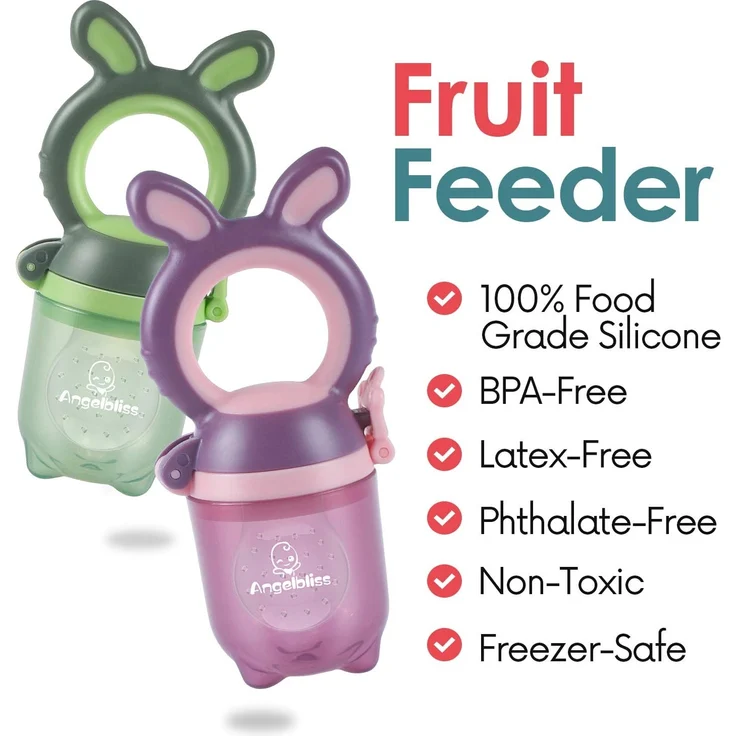 ANGELBLISS Fruchtsauger Baby/Schnuller, Schätzchen Schnuller Obst Gemüse Sauger für 3-24 Monate, 6 Silikonbeutel in 3 Größen, Beißspielzeug, BPA-frei (2 Stück) – Bild 2