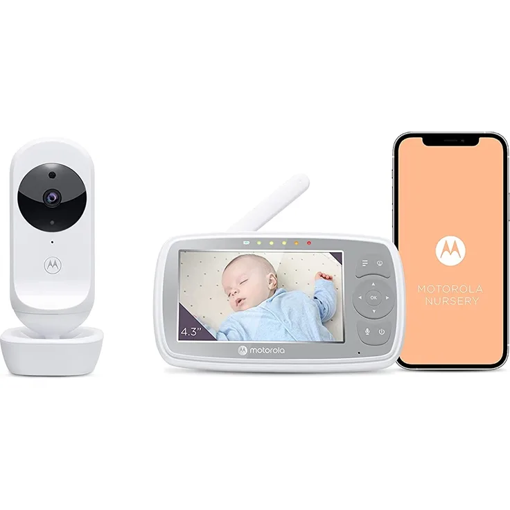 Motorola VM44 Connect - Wi-Fi Babyphone mit Kamera – 4,3 Zoll Video Baby Monitor Display – Motorola Nursery App - Nachtsicht, Wiegenlieder, Microfon, Raumtemperaturüberwachung - Weiß