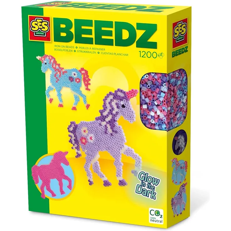 SES 06115 - Bügelperlenset Einhorn, dunkeln leuchtend