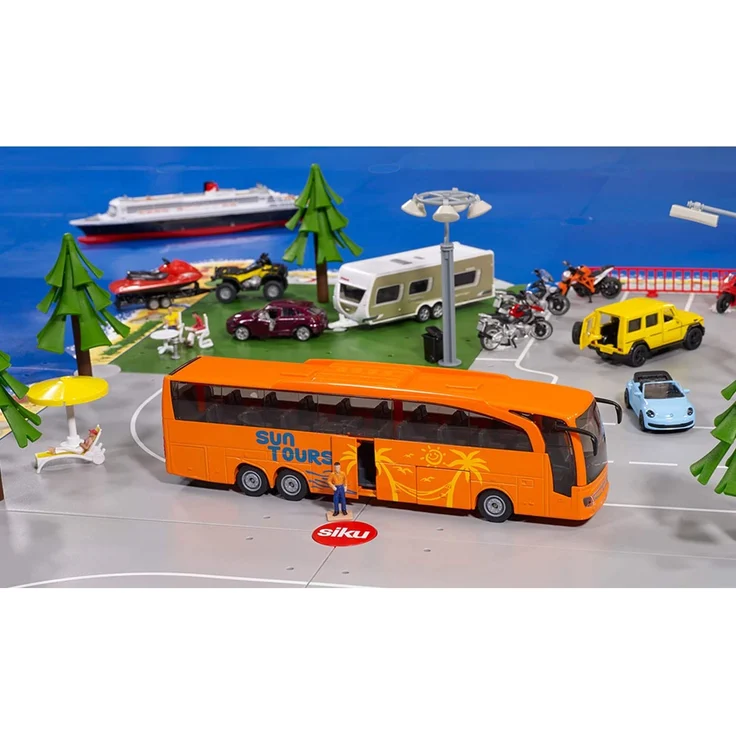 SIKU 3738, Mercedes-Benz Travego Reisebus, 1:50, Metall/Kunststoff, Öffenbare Türen und Klappe, Orange – Bild 6