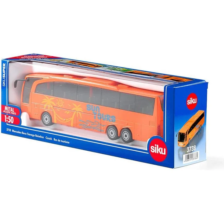SIKU 3738, Mercedes-Benz Travego Reisebus, 1:50, Metall/Kunststoff, Öffenbare Türen und Klappe, Orange – Bild 7