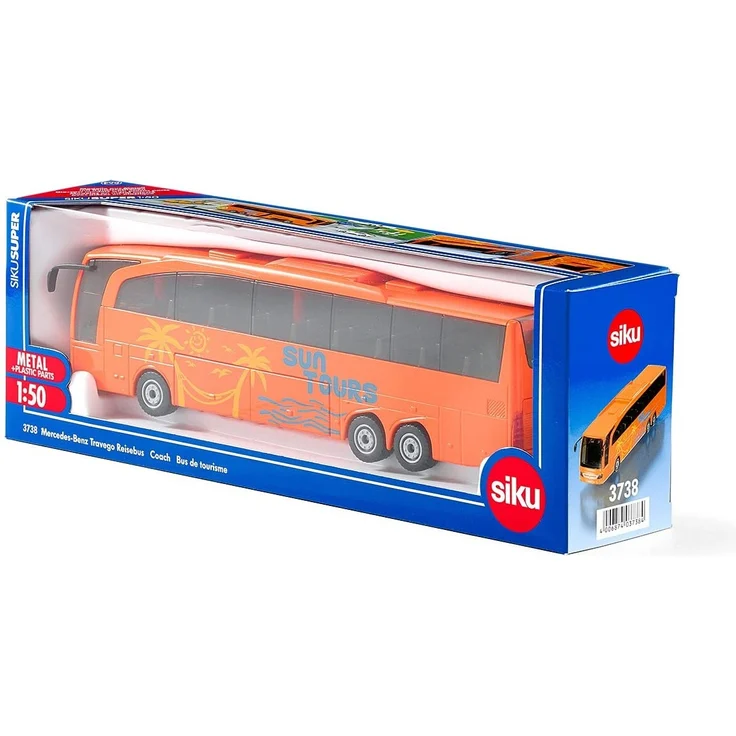 SIKU 3738, Mercedes-Benz Travego Reisebus, 1:50, Metall/Kunststoff, Öffenbare Türen und Klappe, Orange – Bild 9