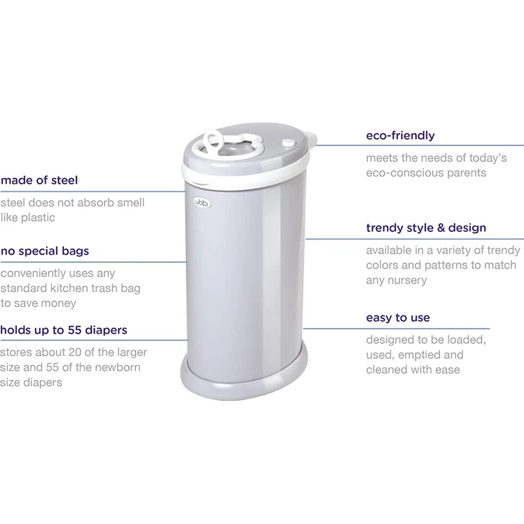 Ubbi Steel Odor Locking Nappy Disposal Bin, No Special Bag Required Money Saving, Awards-Winning, Modern Design Registry Must-Have Diaper Pail, Cloudy Blue - Preisvergleich – Bild 4