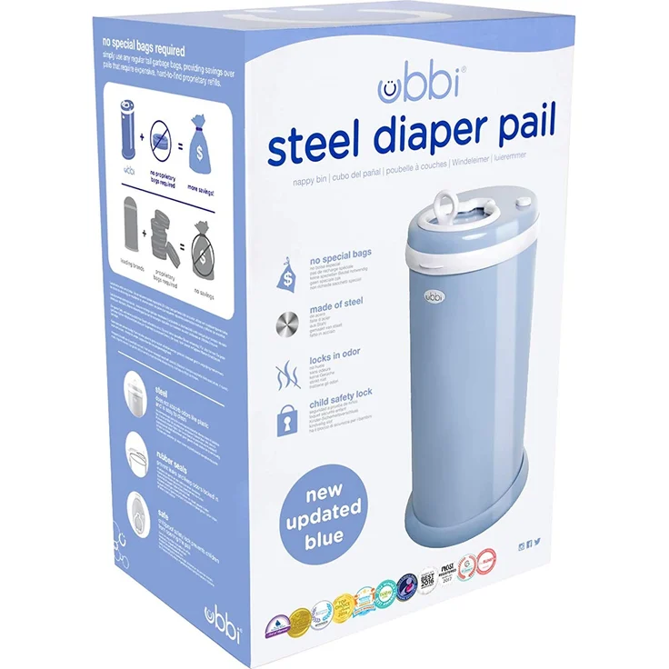 Ubbi Steel Odor Locking Nappy Disposal Bin, No Special Bag Required Money Saving, Awards-Winning, Modern Design Registry Must-Have Diaper Pail, Cloudy Blue - Preisvergleich – Bild 3