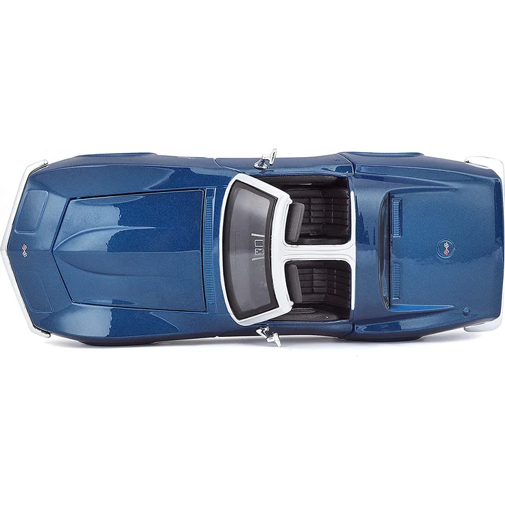 Maisto Chevrolet Corvette '70: Originalgetreues Modellauto 1:24, Türen und Motorhaube zum Öffnen, Fertigmodell, 20 cm, blau (531202) – Bild 12