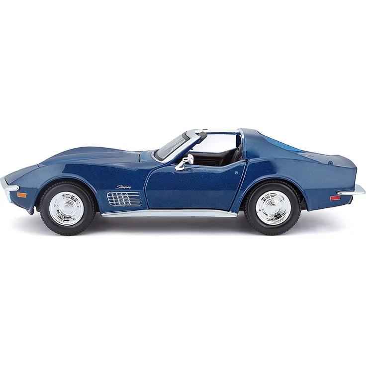 Maisto Chevrolet Corvette '70: Originalgetreues Modellauto 1:24, Türen und Motorhaube zum Öffnen, Fertigmodell, 20 cm, blau (531202) – Bild 11