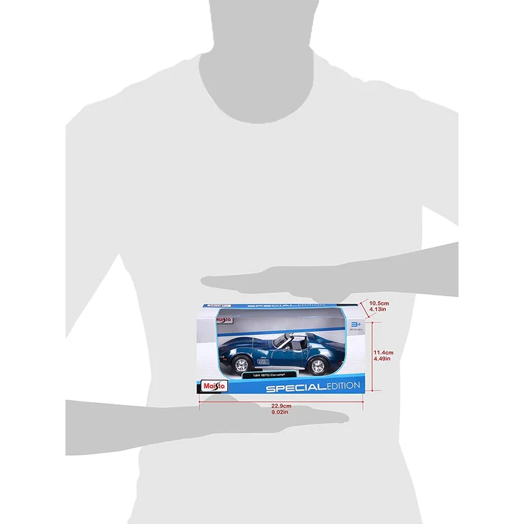 Maisto Chevrolet Corvette '70: Originalgetreues Modellauto 1:24, Türen und Motorhaube zum Öffnen, Fertigmodell, 20 cm, blau (531202) – Bild 8