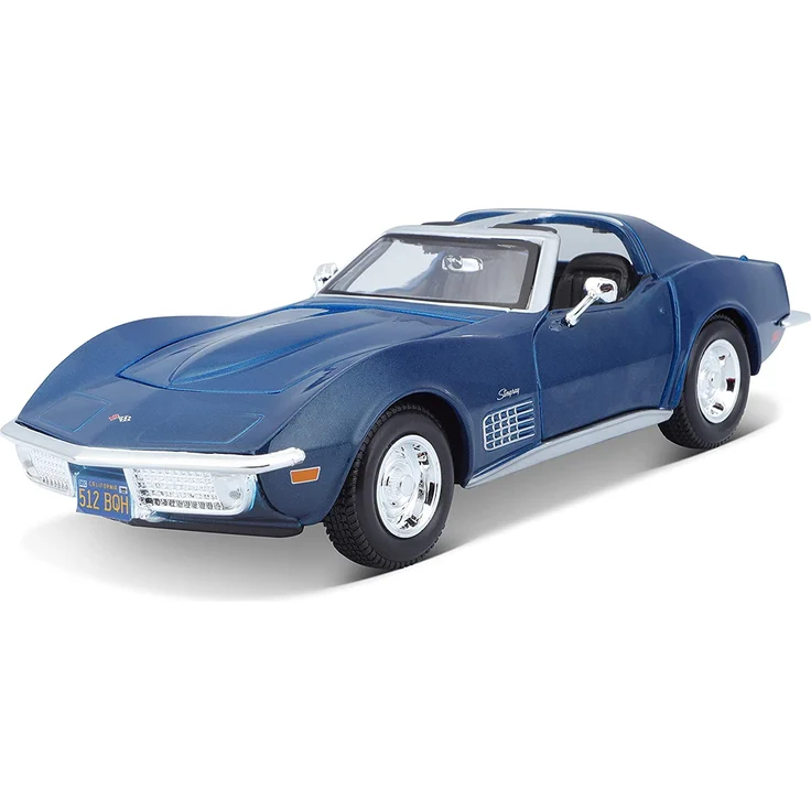 Maisto Chevrolet Corvette '70: Originalgetreues Modellauto 1:24, Türen und Motorhaube zum Öffnen, Fertigmodell, 20 cm, blau (531202) – Bild 1