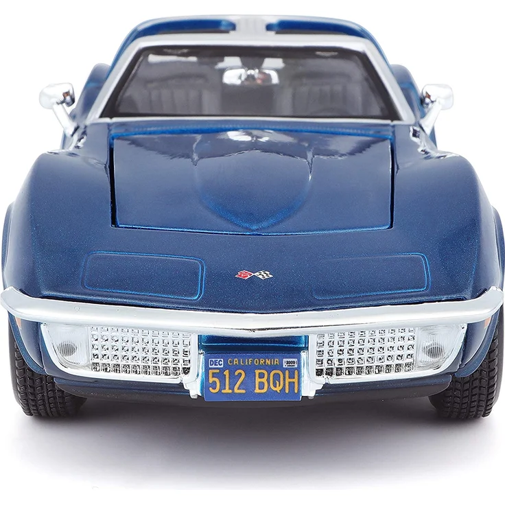 Maisto Chevrolet Corvette '70: Originalgetreues Modellauto 1:24, Türen und Motorhaube zum Öffnen, Fertigmodell, 20 cm, blau (531202) – Bild 2