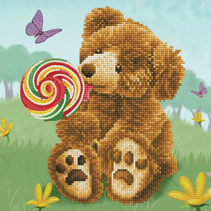 DIAMOND DOTZ DD6. 032 - Original 5D Diamond Painting Set Honigtopf Bär Lollypop, Kreativset mit 5. 716 Diamant Mosaiksteinen, Malset ca. 31 x 31cm, DIY Komplettset für Erwachsene und Kinder ab 8 Jahren