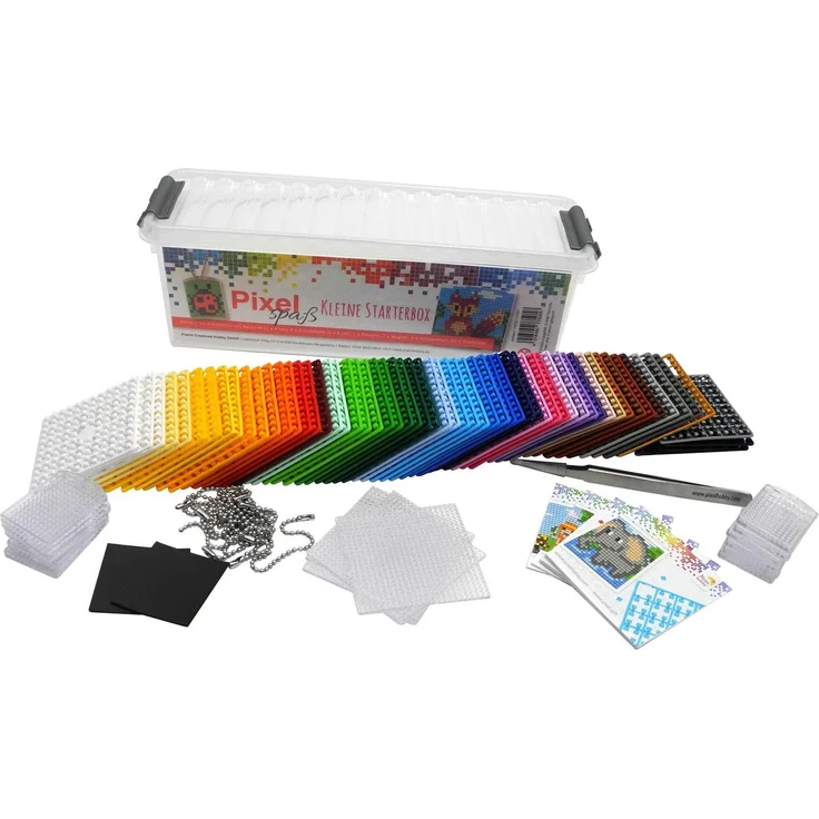 Pracht Creatives Hobby P60001-27501 Pixel-kleine Starter Box, Bastelset mit 60 Pixelplatten, 4 Grundplatten, 12 Medaillons mit Kette und 4 Minivorlagenhefte, für Jungen und Mädchen, bunt – Bild 1