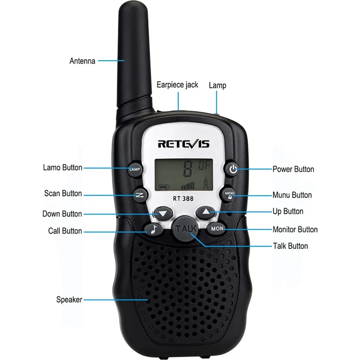 Retevis RT388 Walkie Talkie Kinder,Funkgerät große Reichweite Spielzeug für 3-12 Jahren Junge,8 Kanäle VOX Taschenlampe,Geschenke für Radfahren,Camping (1 Paar, Schwarz) – Bild 2