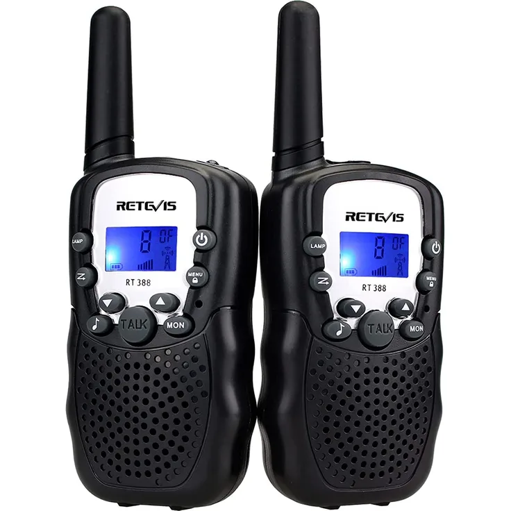 Retevis RT388 Walkie Talkie Kinder,Funkgerät große Reichweite Spielzeug für 3-12 Jahren Junge,8 Kanäle VOX Taschenlampe,Geschenke für Radfahren,Camping (1 Paar, Schwarz)