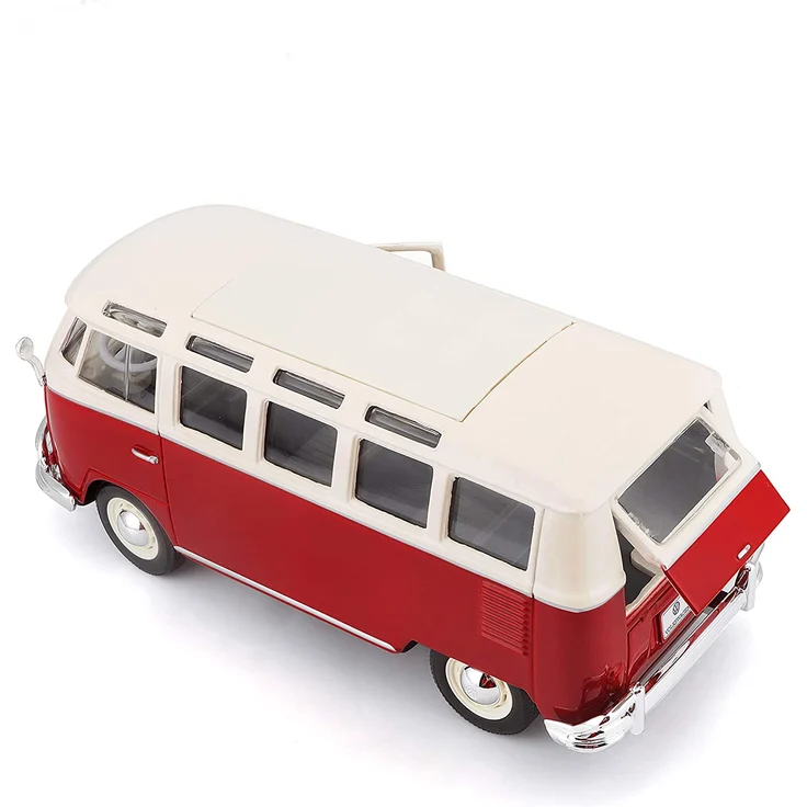 Maisto VW Bus Samba: Originalgetreues Modellauto VW T1 mit Vordertür zum Öffnen, Maßstab 1:25, Fertigmodell, rot-weiß (531956) – Bild 5
