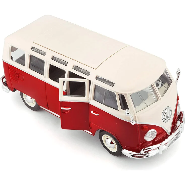 Maisto VW Bus Samba: Originalgetreues Modellauto VW T1 mit Vordertür zum Öffnen, Maßstab 1:25, Fertigmodell, rot-weiß (531956) – Bild 4