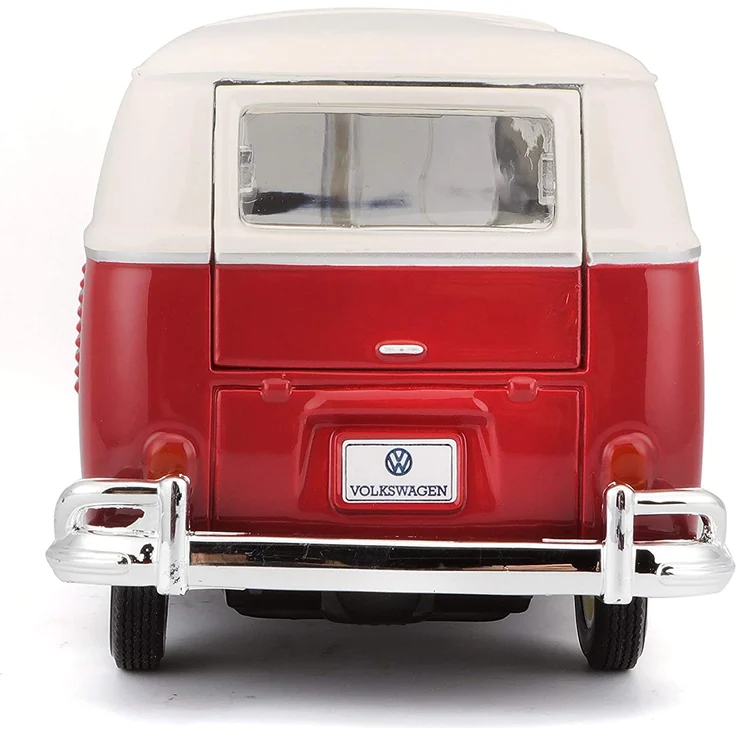 Maisto VW Bus Samba: Originalgetreues Modellauto VW T1 mit Vordertür zum Öffnen, Maßstab 1:25, Fertigmodell, rot-weiß (531956) – Bild 3