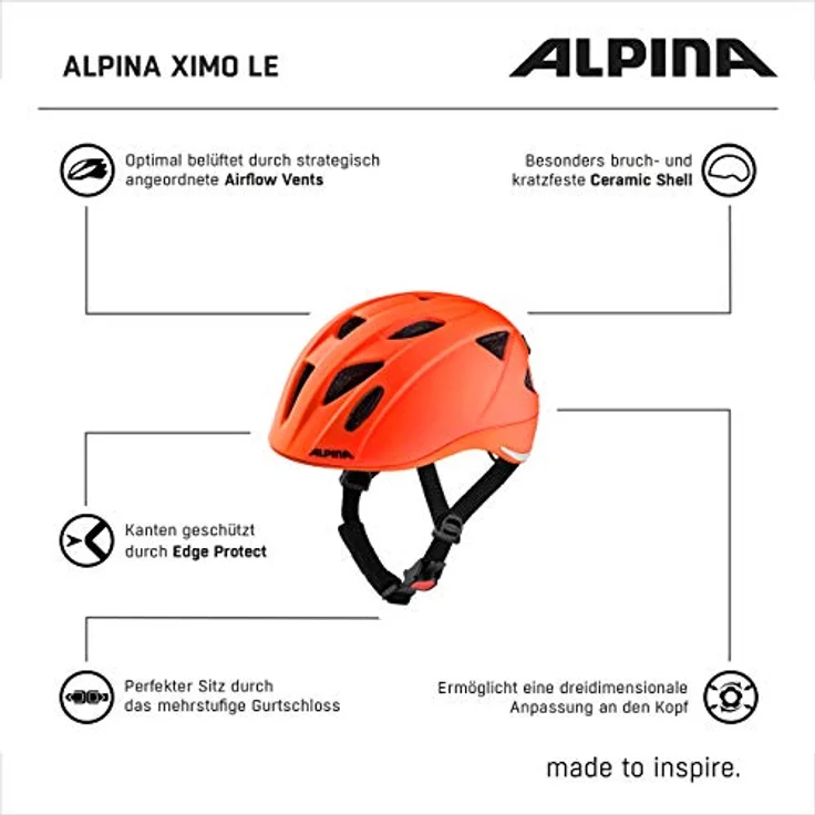 Alpina Kids Ximo Le Red, Größe 47 - 51 cm - Fahrradhelm, Farbe Orange – Bild 5