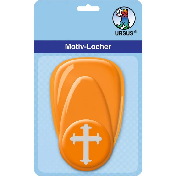 Ursus 19480054 Motivlocher mit Hebel mittel, Kreuz 1, orange, ausgestanztes Motiv ca. 25,4 mm, aus Kunststoff mit Metallstanze, geeignet für Grammaturen von 160 220 g /qm