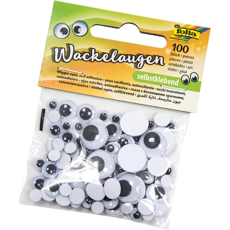 folia 7519 - Wackelaugen selbstklebend, 100 Stück sortiert in 6 verschiedenen Größen - ideal zum Gestalten von Tieren und anderen Figuren