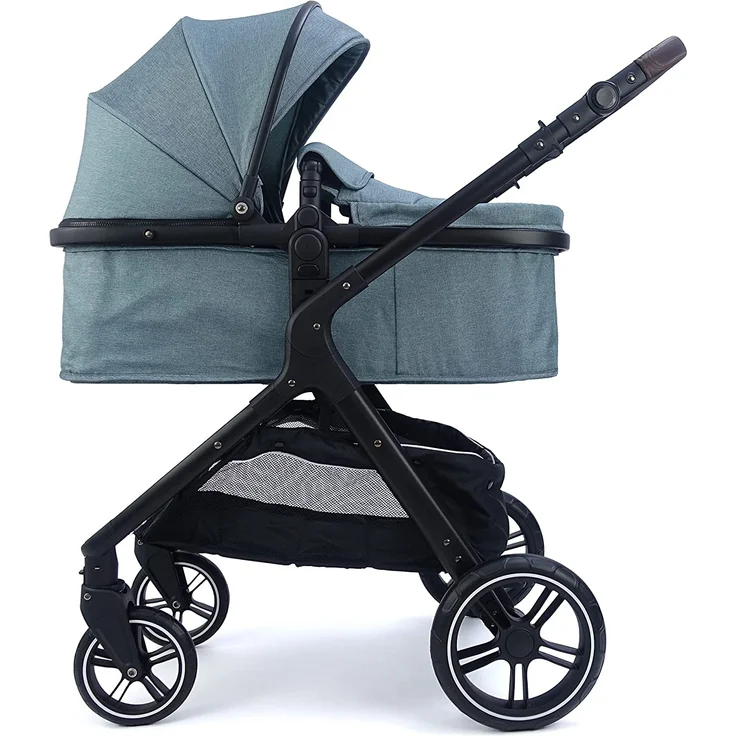 Pixini Kinderwagen Nelio 3in1 schwarz / mystic mint (inkl. Autositz, Regenplane, Wickeltasche,. ) – Bild 2