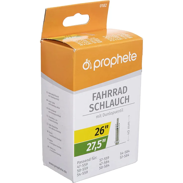 Prophete 0182 Fahrradschlauch 26 x 1,75 - 2,125 (47/57-559) - Dunlopventil