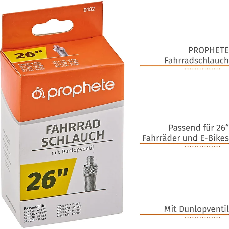 Prophete 0182 Fahrradschlauch 26 x 1,75 - 2,125 (47/57-559) - Dunlopventil – Bild 3