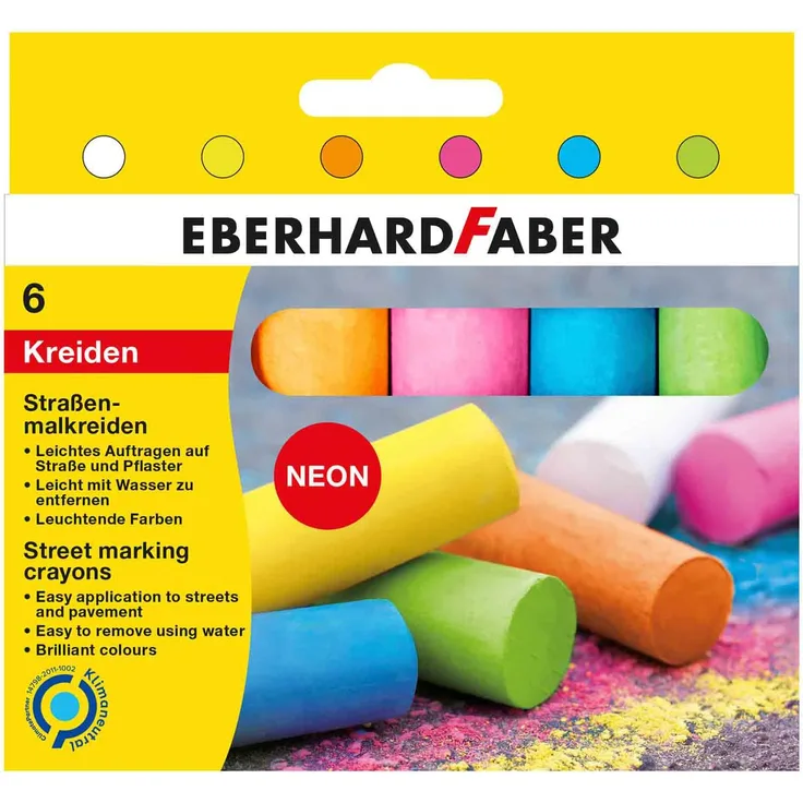 Eberhard Faber 526505 - Straßen-Malkreiden in 6 leuchtenden Neon-Farben, im Kartonetui, Kreide für bunten Mal-Spaß auf Asphalt, Straßen und Gehwegen