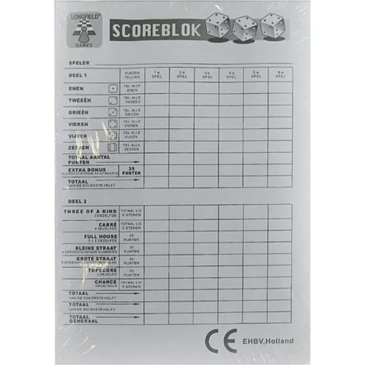 Longfield - Yatzee scoreblok - 100 Vellen