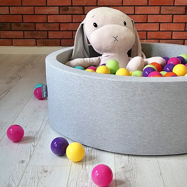 KiddyMoon Bällebad 90X30cm/200 Bälle Bällepool Mit Bällen ∅ 7Cm Für Babys Kinder Viertel Eckig, Hellgrau:Hgrün-Gelb-Türkis-Orange-Dpink-Violett – Bild 3