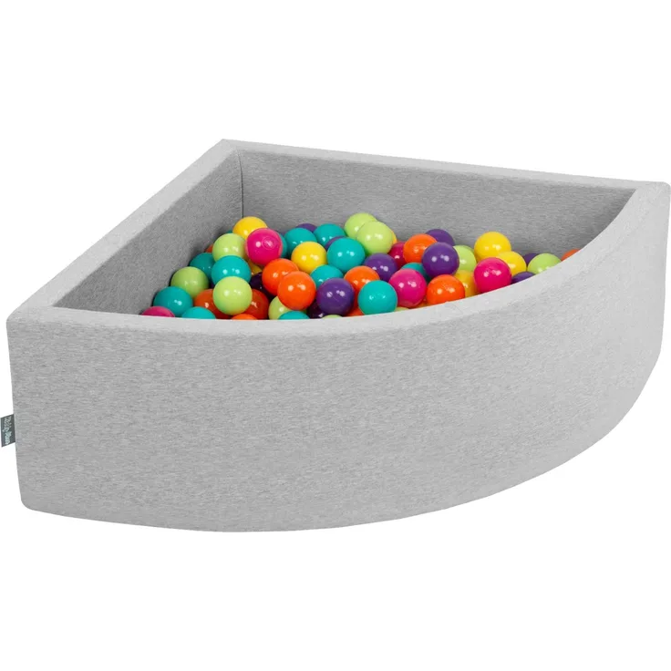 KiddyMoon Bällebad 90X30cm/200 Bälle Bällepool Mit Bällen ∅ 7Cm Für Babys Kinder Viertel Eckig, Hellgrau:Hgrün-Gelb-Türkis-Orange-Dpink-Violett