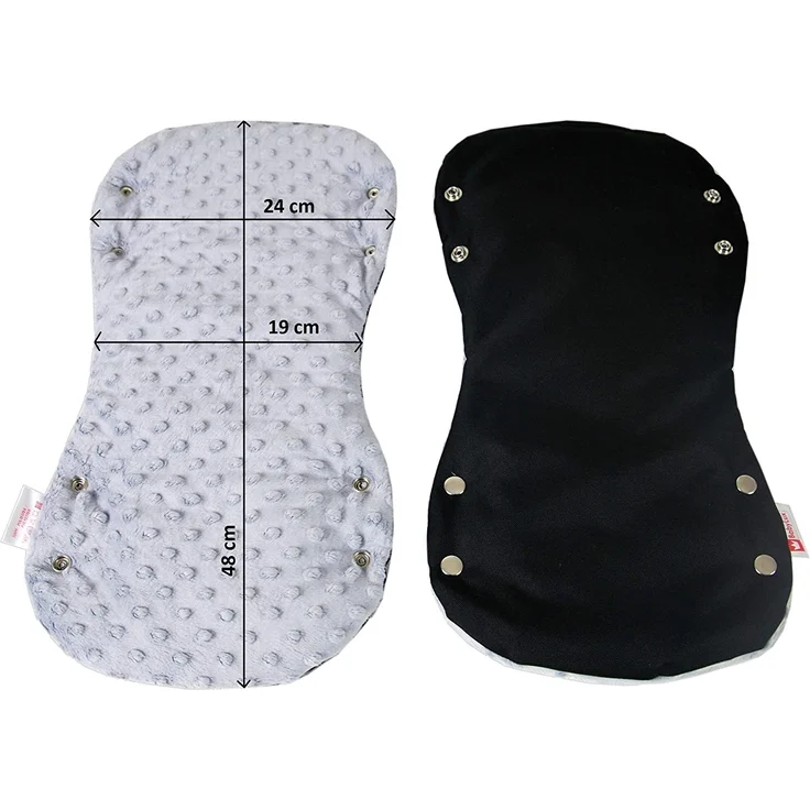 BABYLUX MUFF Handmuff PLÜSCH Handwärmer für Kinderwagen Buggy Handschuh 2 Stück (3. Schwarz + Minky Grau) – Bild 3