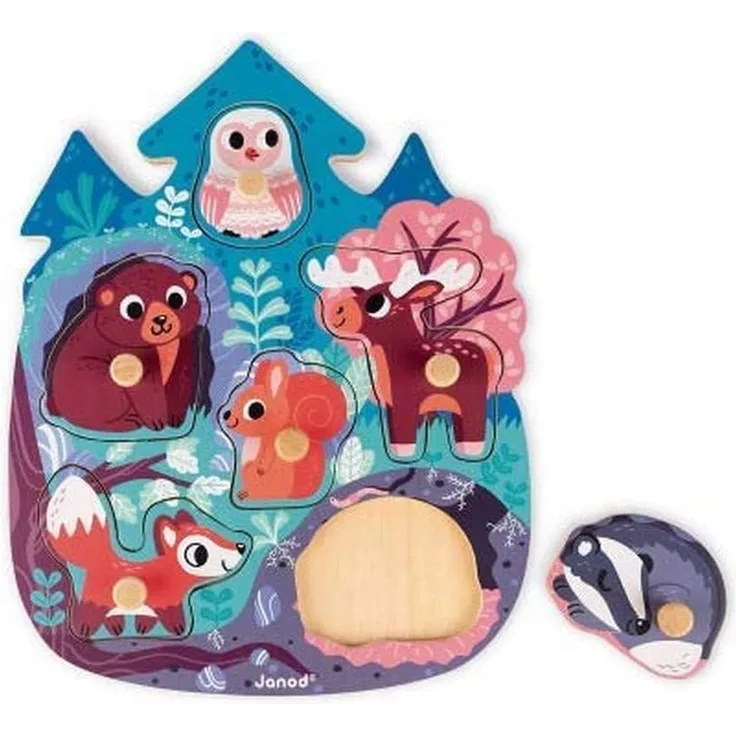 Janod J07097 Happy Forest Puzzle 6 Stück (Holz)