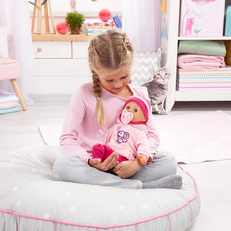 Bayer Design 93824BD Babypuppe First Words mit Schlafaugen, 24 Babylaute, 38 cm, pink, rosa mit Maus – Bild 3