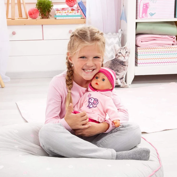 Bayer Design 93824BD Babypuppe First Words mit Schlafaugen, 24 Babylaute, 38 cm, pink, rosa mit Maus – Bild 2