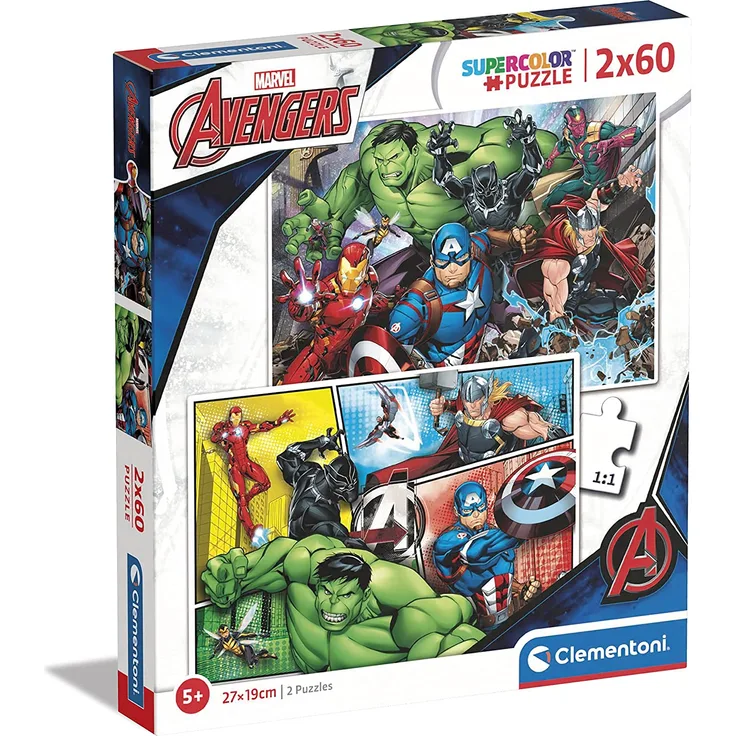 Clementoni 21605 Clementoni-21605-Supercolor Puzzle-The Avengers-2 x 60 Teile, Mehrfarben