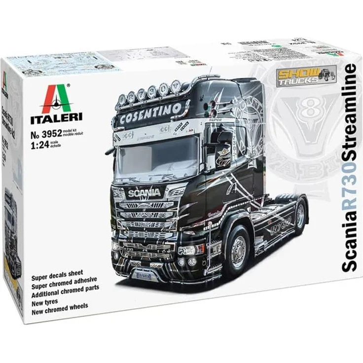 Italeri 3952S - 1:24 Scania R730 Streamline Show Truck, Modellbau, Bausatz, Standmodellbau, Basteln, Hobby, Kleben, Plastikbausatz, detailgetreu, Schwarz – Bild 1