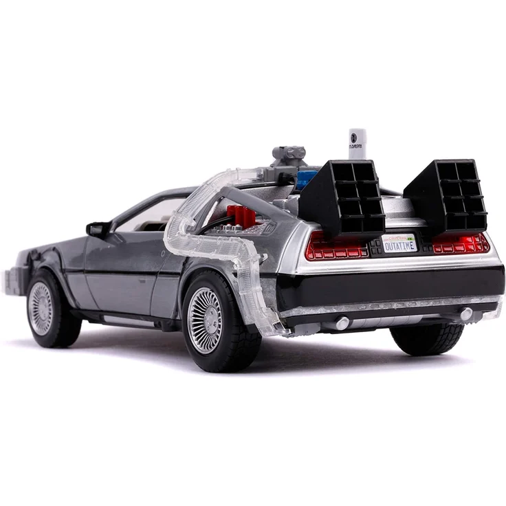 Jada Toys Time Machine Back to the Future 2, Zurück in die Zukunft 2, Spielzeugauto aus Die-cast, Türen, Motorhaube, Kofferraum zum Öffnen, drehende Räder, Licht, inkl. Batterien, Maßstab 1:24, silber – Bild 3